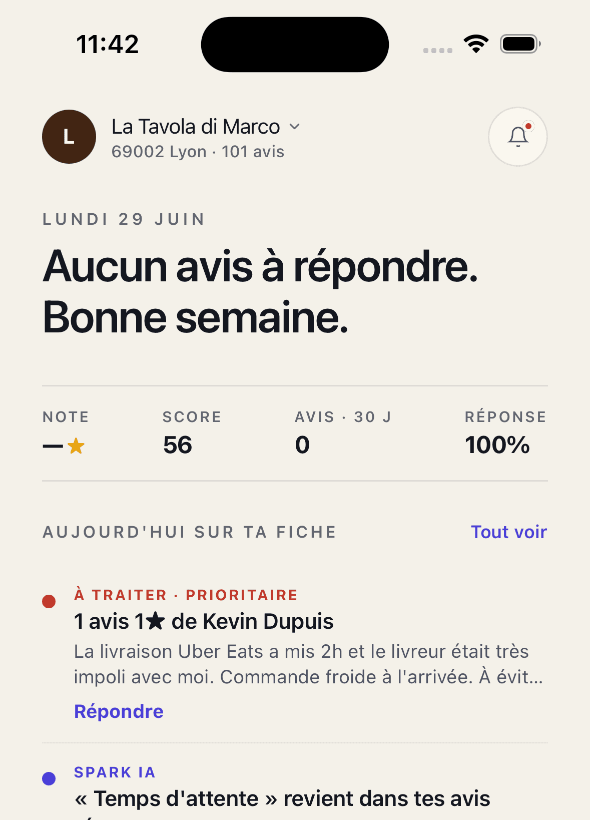 Écran de l'application Sparkavis